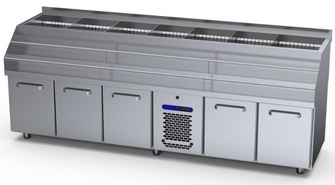 Baarimestarin työpöytä Restmec BMO 2400, jääaltaalla ja pullotelineellä