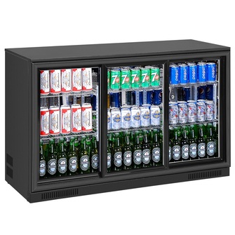 Baaritiskin lasiovikylmäkaappi Temptech BB338B3S, peilisisustalla