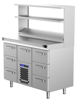 Hampurilaisten kasauspöytä Restmec 1200, kahdella hyllyllä