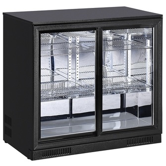 Baaritiskin lasiovikylmäkaappi Temptech BB228B2S, peilisisustalla