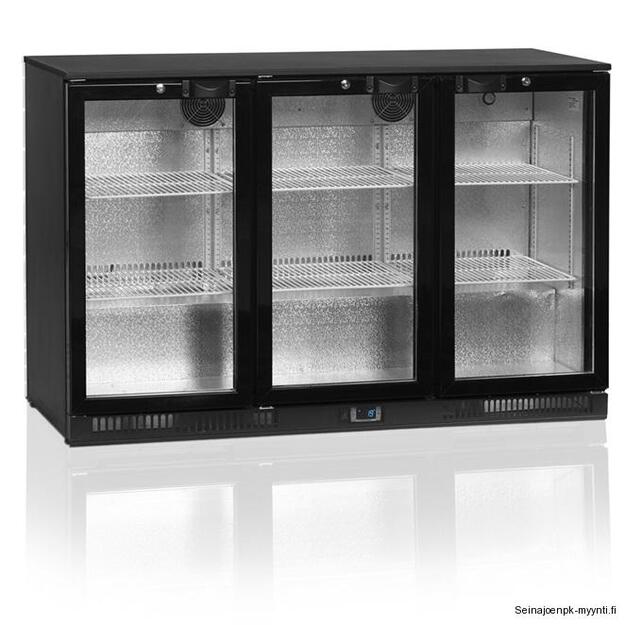 Baaritiskin lasiovikylmäkaappi Tefcold Backbar DB300H-3-P, saranaovilla