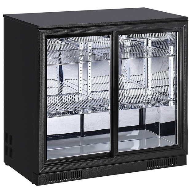 Baaritiskin lasiovikylmäkaappi Frigelux AB211MIR, peilisisustalla