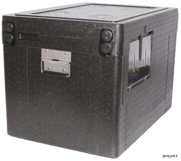 102-litran Box 'in Box kuljetuslaatikkoon  mahtuu kerrallaan joko yksi Transbox-lihalaatikko ja yksi eineslaatikko tai kolme eineslaatikkoa. Laatikossa on metallikahvat, suljentahakaset, lähetyslistalokero sekä tussitaulu.