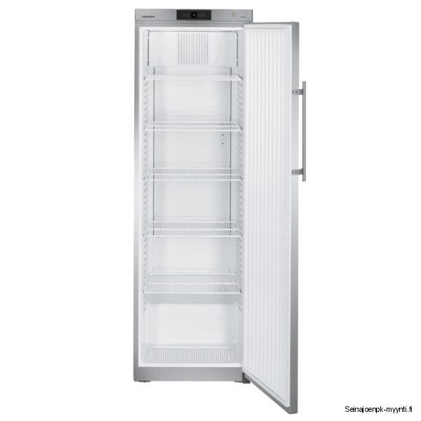 Liebherr GKv 4360 soveltuu ammattikäyttöön jääkaapiksi, jossa on viisi säädettävää ritilähyllyä. Ulkopinta ruostumatonta terästä, sisäpinta valkoista ABS-muovia.