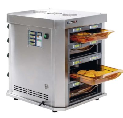 Casselin Vertical lämpösäilytinyksiköllä on ammattikäyttöön ravintolakeittiöön ja muihin ammattikeittiöhin on tarkoitettu laite, johon voi esimerkiksi paistaa valmiiksi hampurilaispihvejä ennen ruuhka-ajan alkamista.