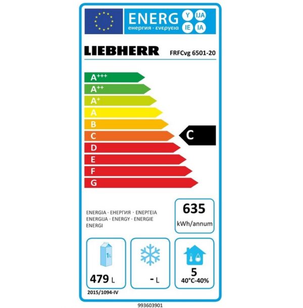 Ammattikeittiöön tarkoiteun Liebherr FRFCVG 6501 Perfection jääkaapin energialuokitus on C.